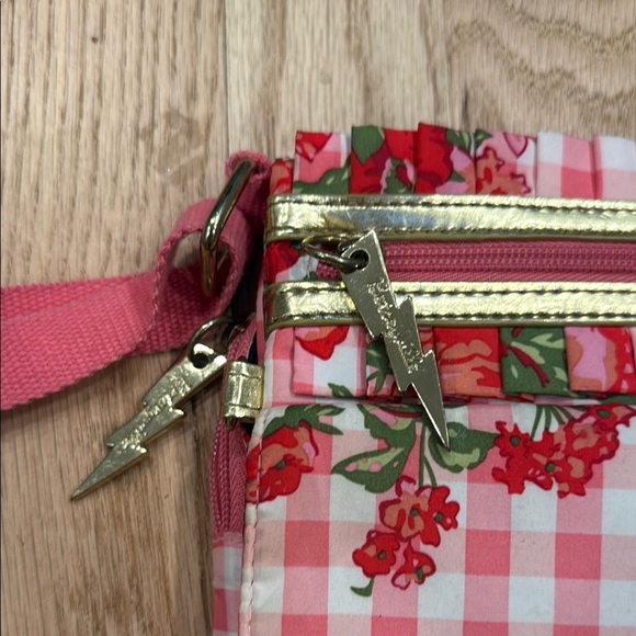 Betsey Johnson Pink and Red Gingham Crossbody Bag - Picture 3 of 9
